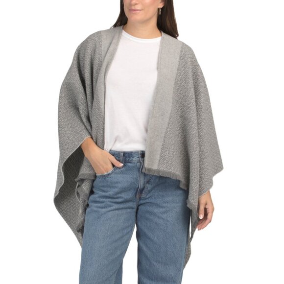 RAG & BONE Grey Made In Italy Wool Joni Tweed Reversible Poncho - Picture 1 of 2
